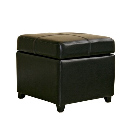 Baxton Studio Black Full Leather Storage Cube Ottoman A-1814
